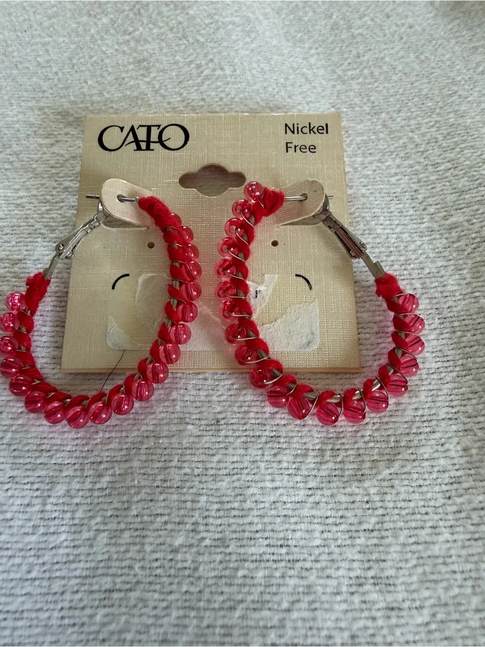 Pink Beaded‎ Hoop Y2K Earrings Nickel Free